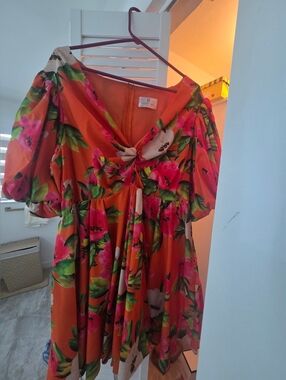 Forever Unique Orange Floral V-Neck Dress
